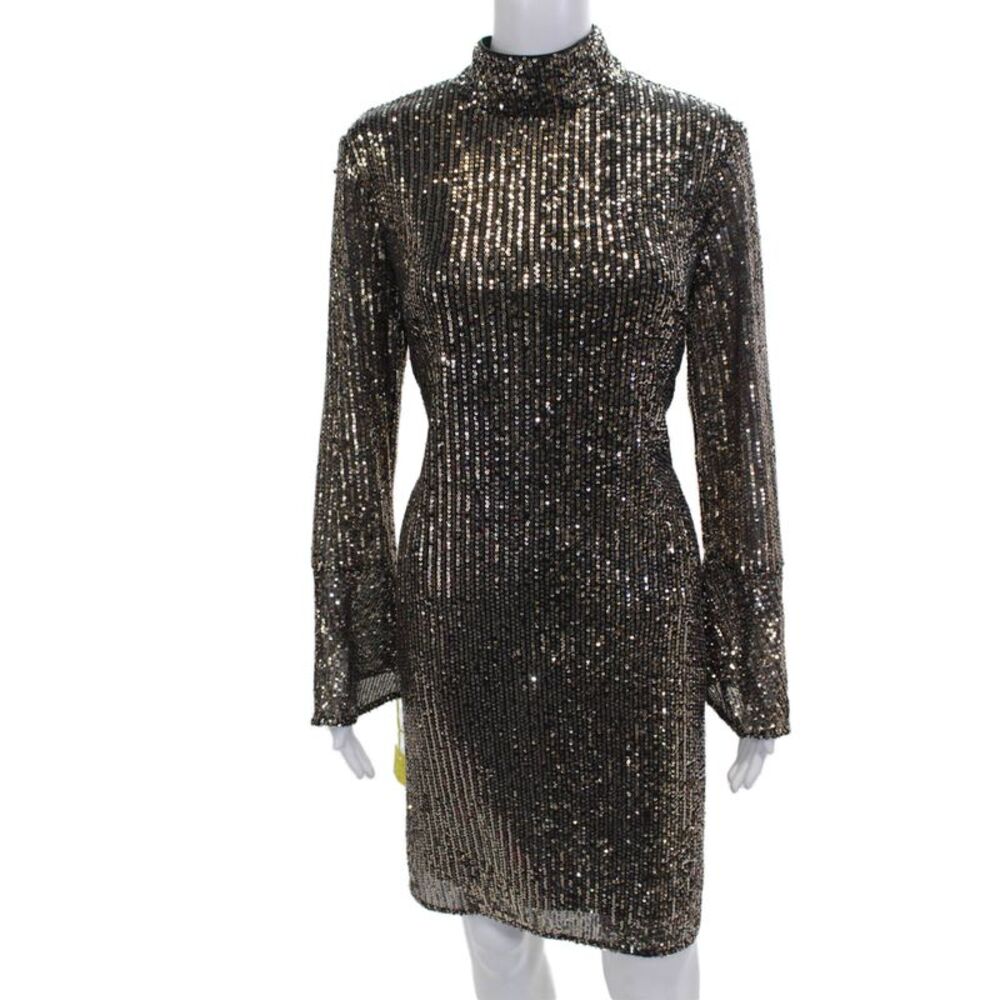 Compli K Women Bodycon Mini Dress Black Striped Long Sleeve Size S
